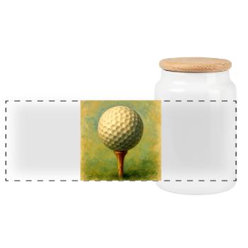 Golfball im künstlerischen Brett auf dem Abschlag - Panorama Keksdose mit Holzdeckel - Weiß - Vorne