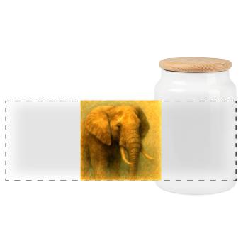 Golden Elephant in Painted Style - Panoramic Cookie Jar with Wooden Lid - white - Front