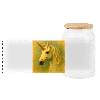 Hot Painted Unicorn Portrait - Panoramic Cookie Jar with Wooden Lid - white - Front