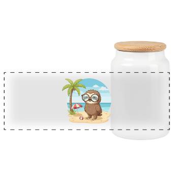 Vacances d’été sur la plage du paresseux mignon aux lunettes - Boîte à biscuits avec couvercle en bois - blanc - Devant