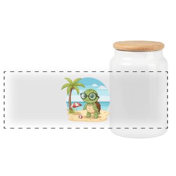 Mignonne Tortue avec des Lunettes vacances d’été sur la plage - Boîte à biscuits avec couvercle en bois - blanc - Devant