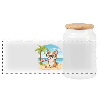 Corgi mignon avec des lunettes vacances d’été sur la plage - Boîte à biscuits avec couvercle en bois - blanc - Devant