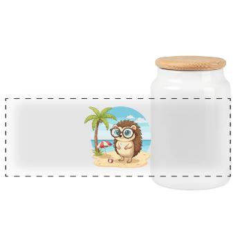 Süßer Igel mit Brille Strand-Sommerurlaub - Panorama Keksdose mit Holzdeckel - Weiß - Vorne