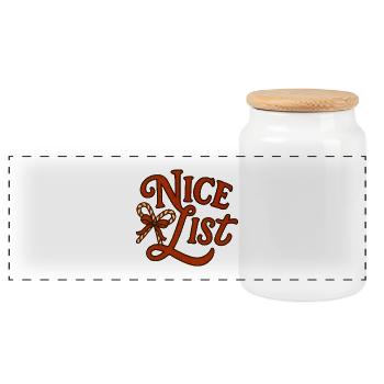 Nice List Christmas Candy Cane - Panoramic Cookie Jar with Wooden Lid - white - Front