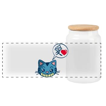 Kawaii manga cat - Panoramic Cookie Jar with Wooden Lid - white - Front
