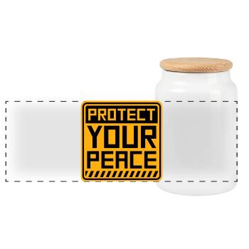 Protect Your Peace Mental Health Mindfulness - Panoramic Cookie Jar with Wooden Lid - white - Front