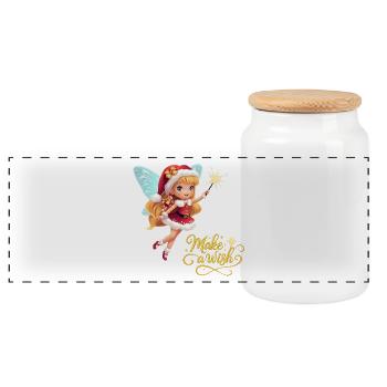 Sweet Christmas fairy with magic wand Make a wish - Panoramic Cookie Jar with Wooden Lid - white - Front