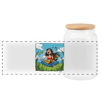 Girl_Ukulele - Boîte à biscuits avec couvercle en bois - blanc - Devant