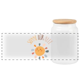 Sun for all – Good mood, positivity - Panoramic Cookie Jar with Wooden Lid - white - Front