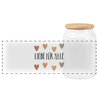 Liebe für alle, Frieden, Freude, Peace, Weltfriede - Panorama Keksdose mit Holzdeckel - Weiß - Vorne
