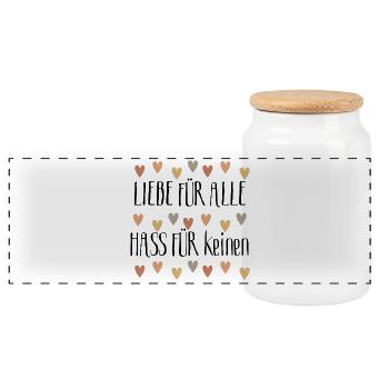 Amour pour tous, haine pour personne, paix mondiale - Boîte à biscuits avec couvercle en bois - blanc - Devant