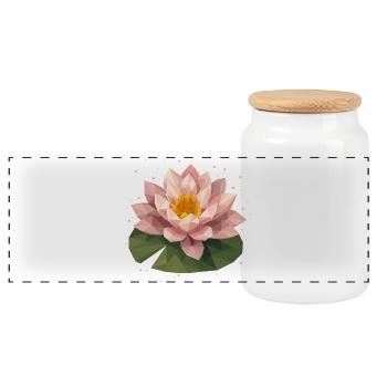 Polygon Water Lily in Pink on Green Leaf - Panoramic Cookie Jar with Wooden Lid - white - Front