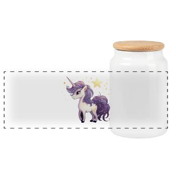 Star Unicorn with Purple Mane - Panoramic Cookie Jar with Wooden Lid - white - Front