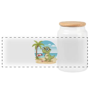 Dinosaure mignon avec des lunettes vacances d’été sur la plage - Boîte à biscuits avec couvercle en bois - blanc - Devant
