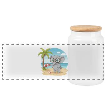 Cute Elephant with Glasses Beach Summer Vacation - Panoramic Cookie Jar with Wooden Lid - white - Front