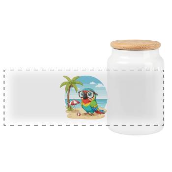 Perroquet mignon avec des lunettes vacances d’été sur la plage - Boîte à biscuits avec couvercle en bois - blanc - Devant