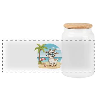 Chèvre mignonne avec des lunettes vacances d’été sur la plage - Boîte à biscuits avec couvercle en bois - blanc - Devant