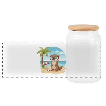 Loutre mignonne avec des lunettes vacances d’été sur la plage - Boîte à biscuits avec couvercle en bois - blanc - Devant