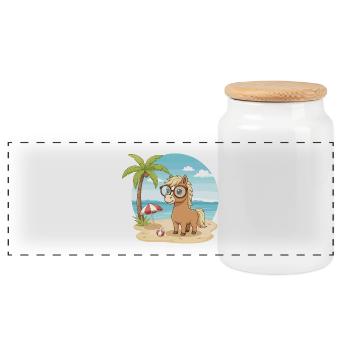 Süßes Pferd mit Brille Strandsommerurlaub - Panorama Keksdose mit Holzdeckel - Weiß - Vorne