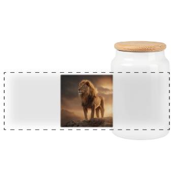 Löwenkönig Majestätisch im Abendlicht - Panoramic Cookie Jar with Wooden Lid - white - Front