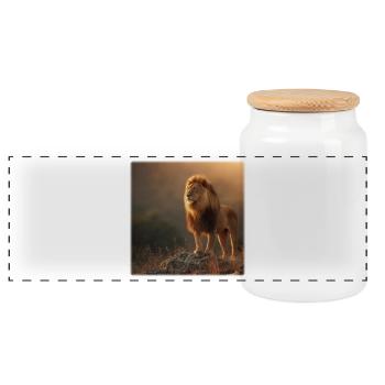 Löwenkönig – Majestätisch im Abendlicht - Panoramic Cookie Jar with Wooden Lid - white - Front