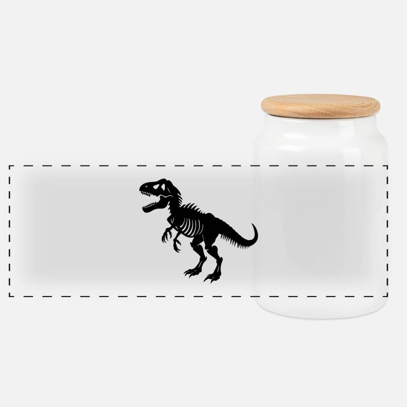 T-rex-Fossil - Panorama Keksdose mit Holzdeckel - Weiß