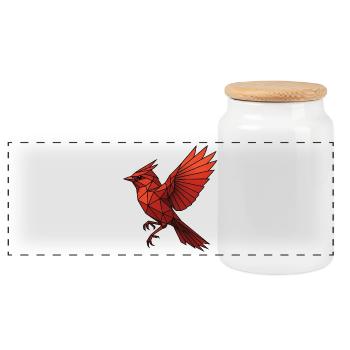Geometric Red Bird - Panoramic Cookie Jar with Wooden Lid - white - Front