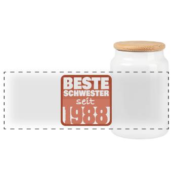 Siblings 1988 - Panoramic Cookie Jar with Wooden Lid - white - Front