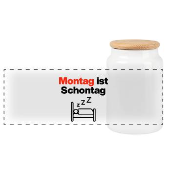 Montag ist Schontag – Bleib im Bett, AU, Krank - Panorama Keksdose mit Holzdeckel - Weiß - Vorne