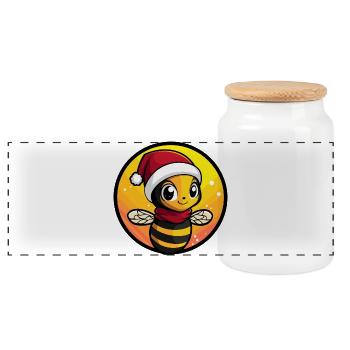 Bee Santa Christmas - Panoramic Cookie Jar with Wooden Lid - white - Front