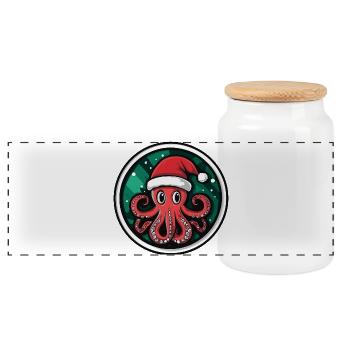 Pieuvre de Noël avec le Chapeau du Père Noël - Boîte à biscuits avec couvercle en bois - blanc - Devant