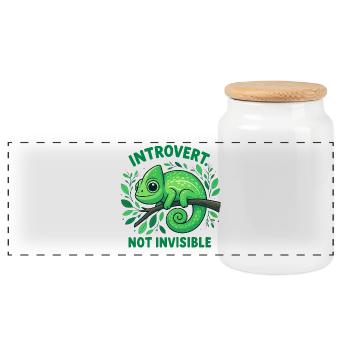 Introvertiertes Chamäleon - Panorama Keksdose mit Holzdeckel - Weiß - Vorne