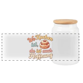 Là où il y a du gâteau, il y a de l’espoir - Boîte à biscuits avec couvercle en bois - blanc - Devant