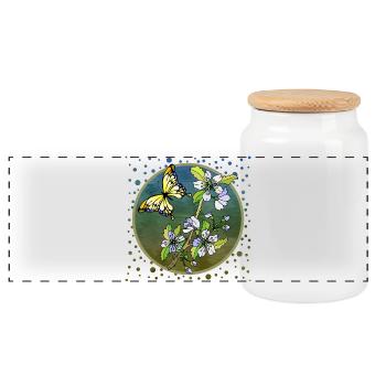 butterfly - Panoramic Cookie Jar with Wooden Lid - white - Front