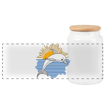 dolphin - Panoramic Cookie Jar with Wooden Lid - white - Front