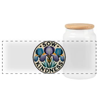Sow Kindness Iris Circle - Panoramic Cookie Jar with Wooden Lid - white - Front