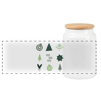 HO HO HO - TANNENGRÜN - Panorama Keksdose mit Holzdeckel - Weiß - Vorne