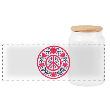 Florales Peace Mandala in Rot und Blau - Panorama Keksdose mit Holzdeckel - Weiß - Vorne