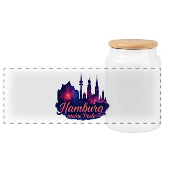 Hamburg Pearl City Silhouette Harbor Gift - Panoramic Cookie Jar with Wooden Lid - white - Front