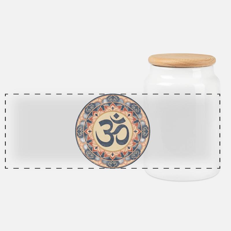 Om Mandala Zen Muster - Panorama Keksdose mit Holzdeckel - Weiß