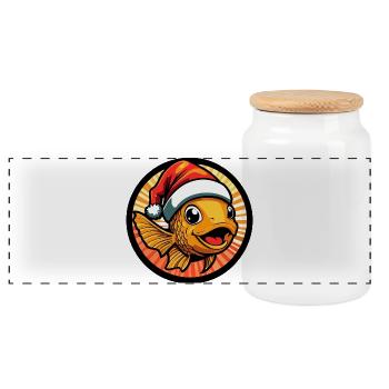 Goldfish Santa Cartoon Christmas - Panoramic Cookie Jar with Wooden Lid - white - Front