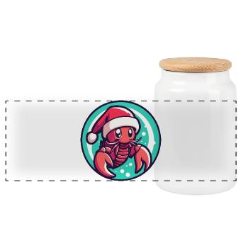 Homard de Noël avec chapeau de Père Noël - Boîte à biscuits avec couvercle en bois - blanc - Devant