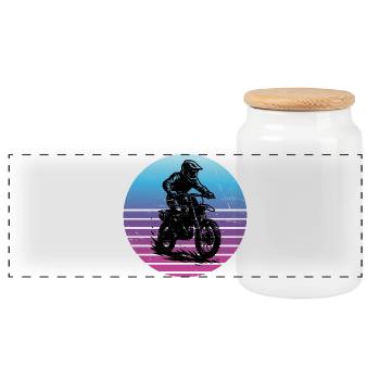 Motif amusant de motocross - Boîte à biscuits avec couvercle en bois - blanc - Devant