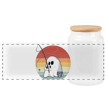 Lustiges Geisterangeln Retro Sonnenuntergang Gruseliges Hobby-Geschenk - Panorama Keksdose mit Holzdeckel - Weiß - Vorne