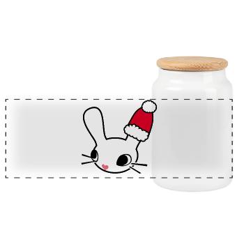 Tête de lapin du Père Noël - Boîte à biscuits avec couvercle en bois - blanc - Devant