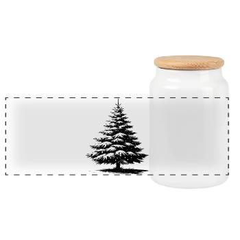 Snowy Christmas pine - Panoramic Cookie Jar with Wooden Lid - white - Front