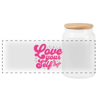 Love your Self Liebe Dich selber - Panorama Keksdose mit Holzdeckel - Weiß - Vorne