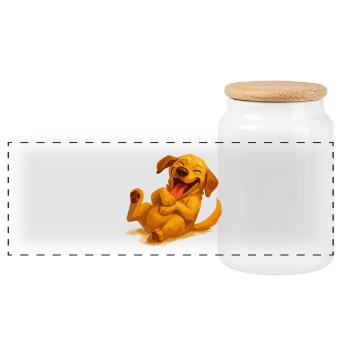 Lachflash Labrador T-Shirt – Lustiges Hundemotiv  - Panorama Keksdose mit Holzdeckel - Weiß - Vorne