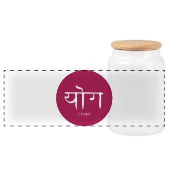 Yoga symbol in magenta circle - Panoramic Cookie Jar with Wooden Lid - white - Front