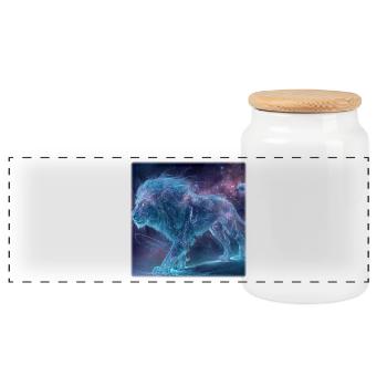 Lion Stellaire Mystique – Futuriste & Magique - Boîte à biscuits avec couvercle en bois - blanc - Devant